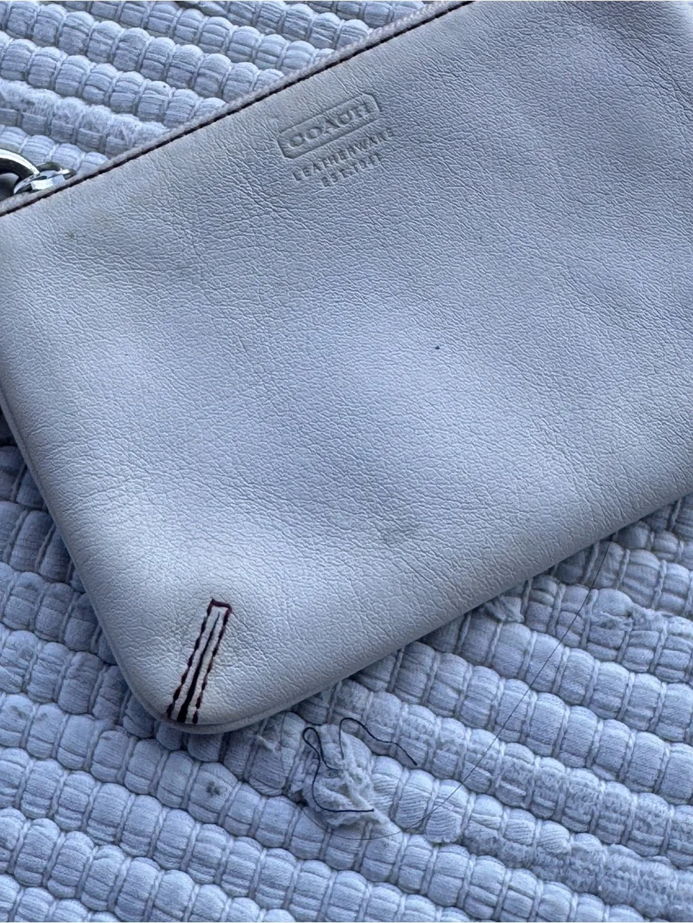 Coach Bone White Leather Wristlet Pouch Silver Hardware Zip Clutch